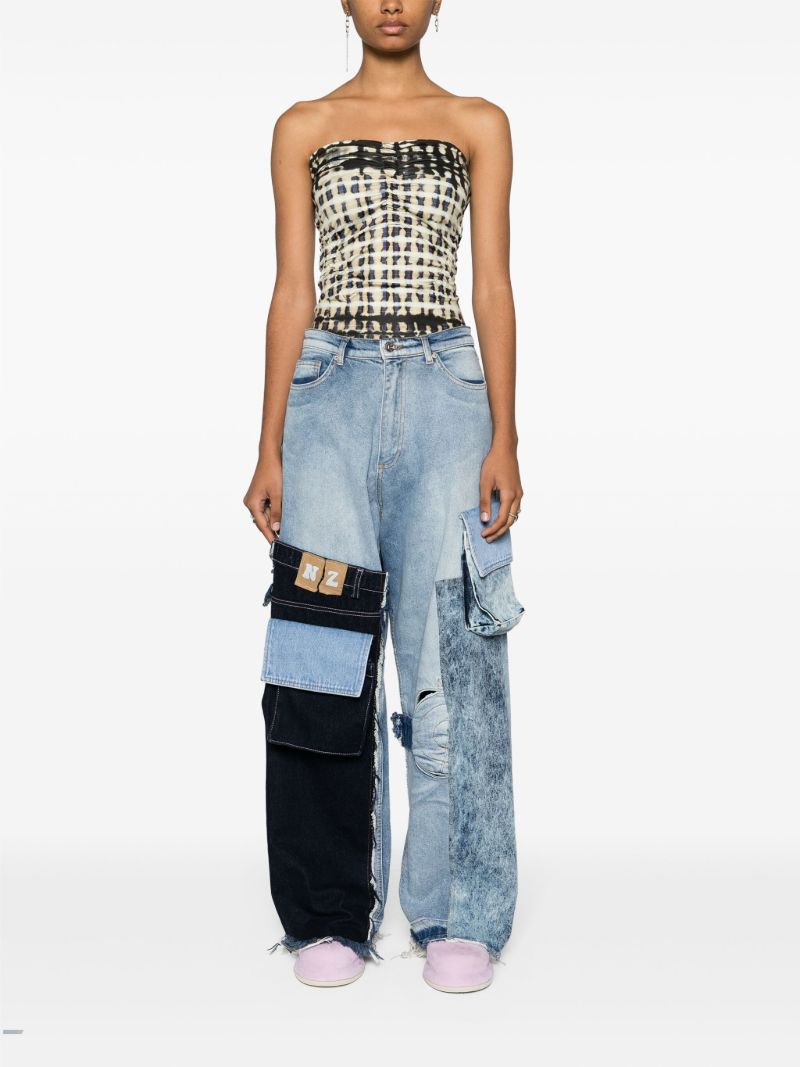 Blue Patchwork Cargo Jeans
