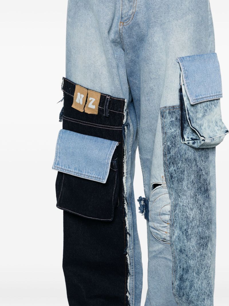 Blue Patchwork Cargo Jeans