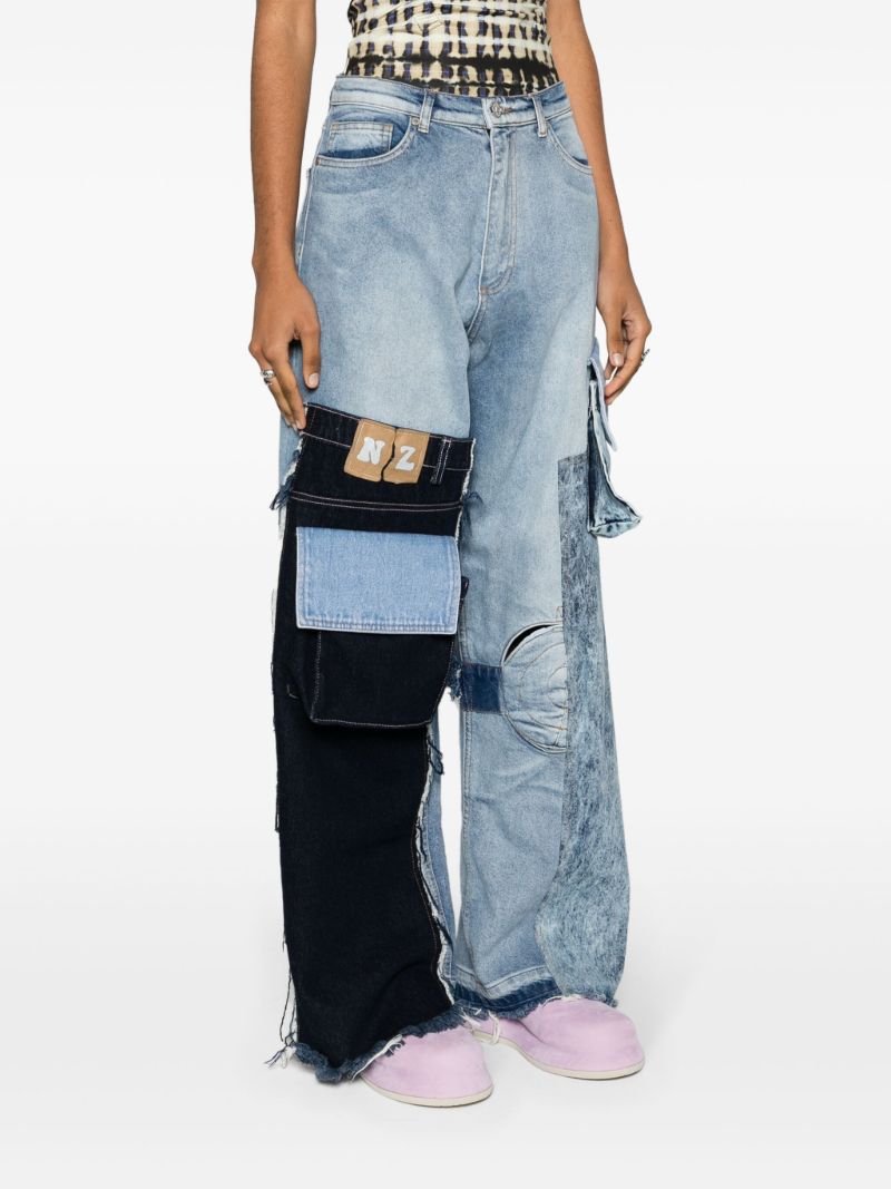 Blue Patchwork Cargo Jeans