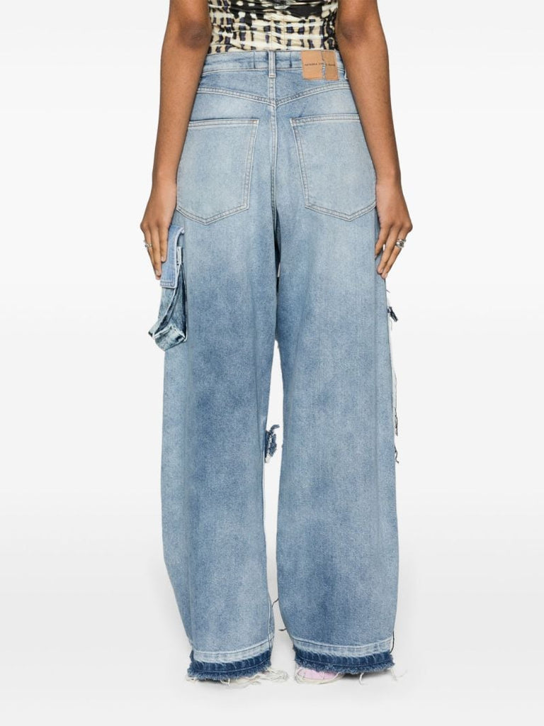 Blue Patchwork Cargo Jeans