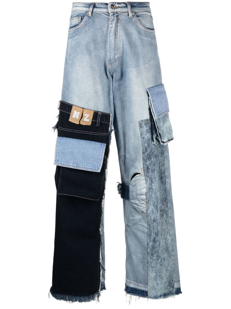 Blue Patchwork Cargo Jeans