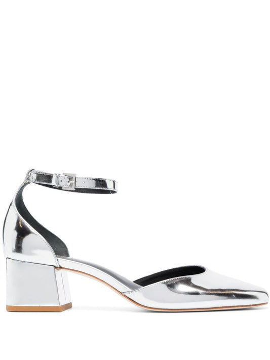 Silver-tone Mallori 50 Mirrored Pumps
