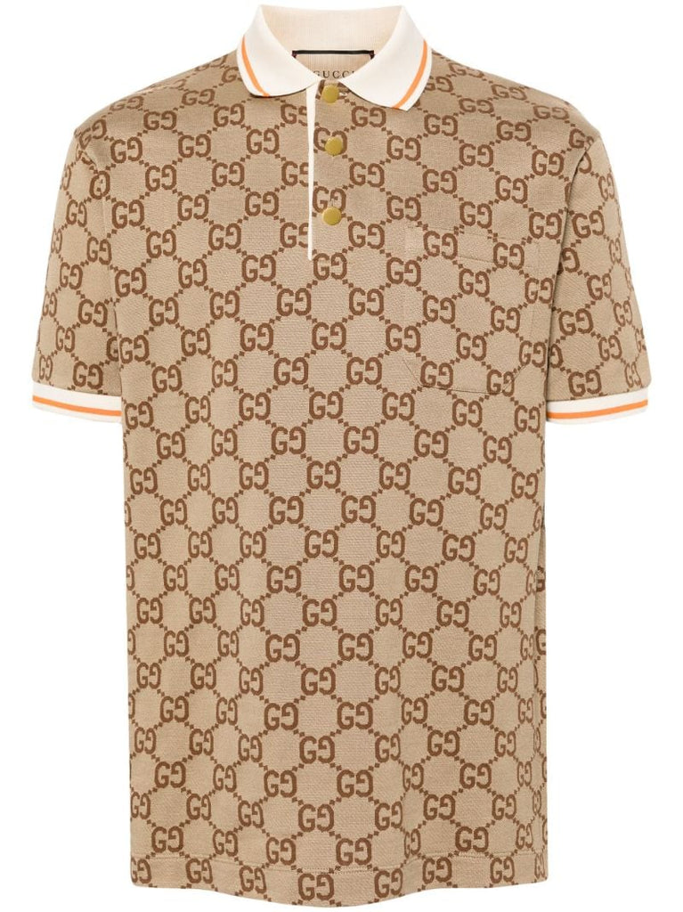 Brown Gg Print Polo Shirt
