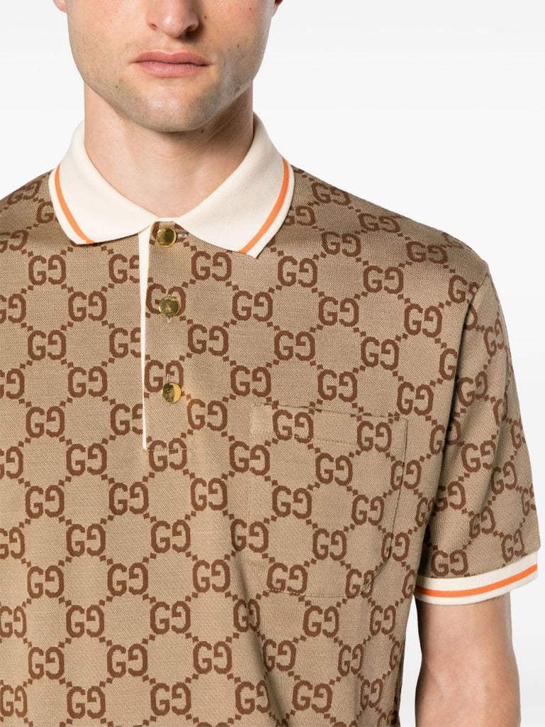 Brown Gg Print Polo Shirt