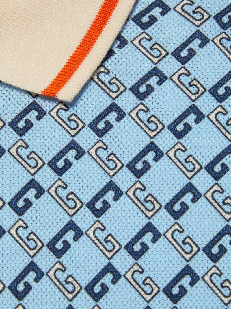 Blue Geometric G Cotton Polo Shirt