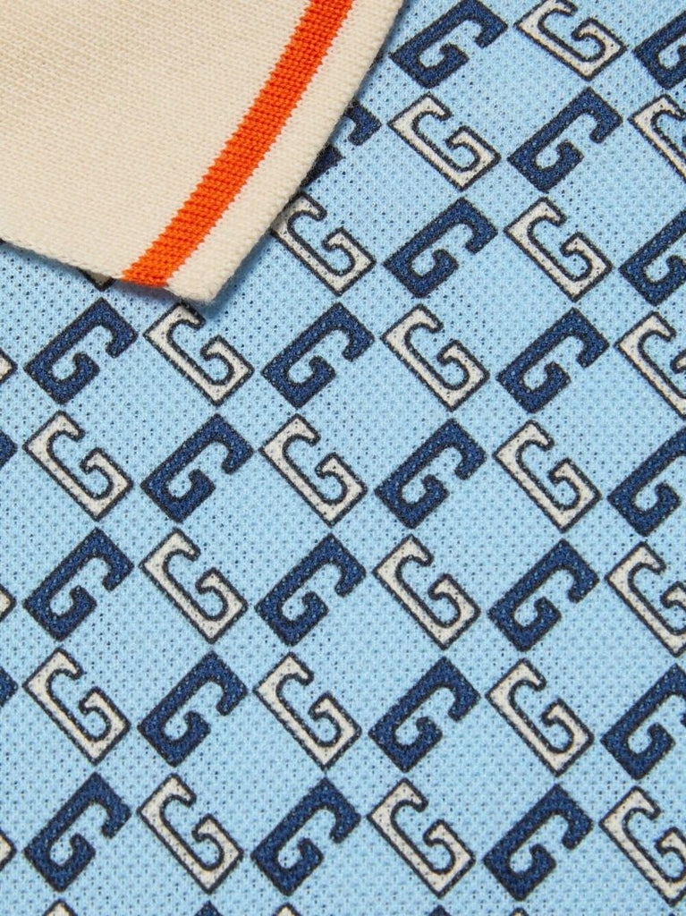 Blue Geometric G Cotton Polo Shirt