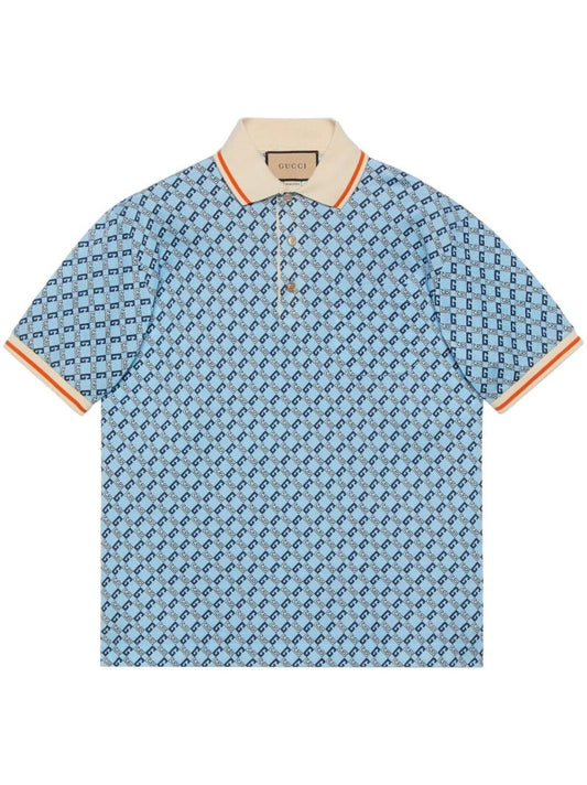 Blue Geometric G Cotton Polo Shirt