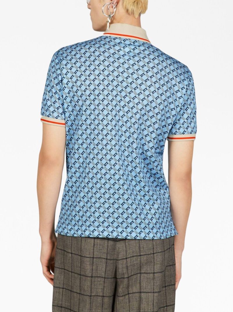 Blue Geometric G Cotton Polo Shirt