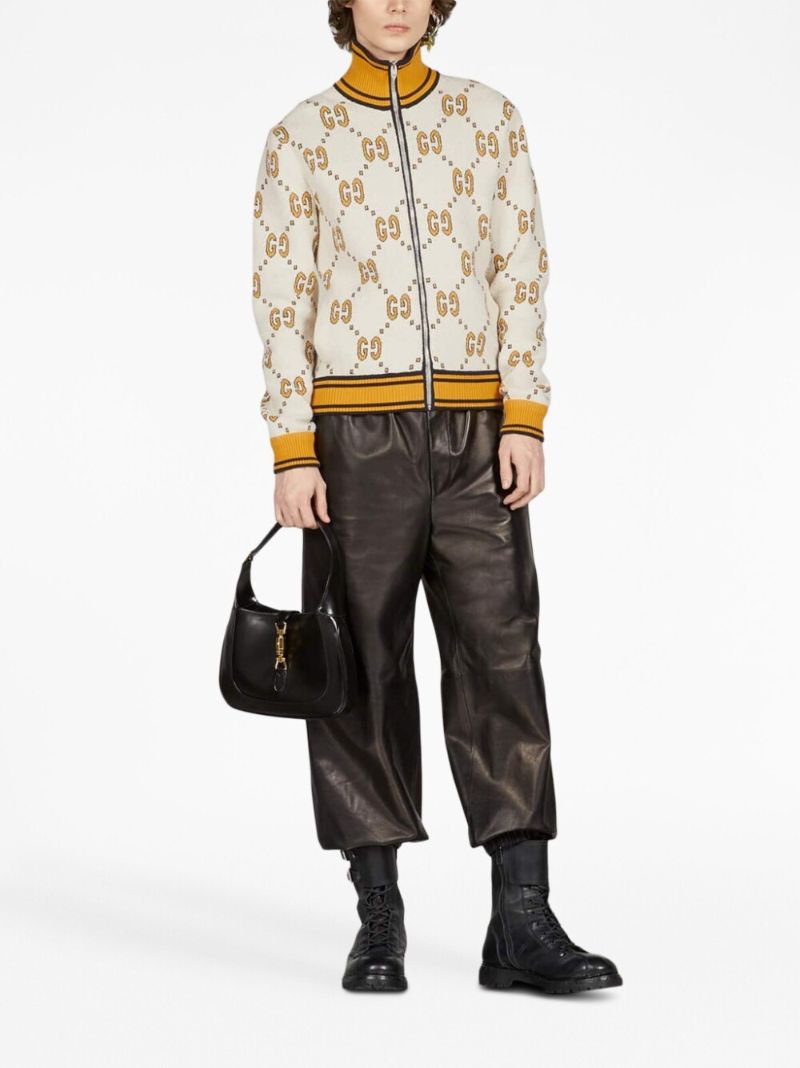 White Gg Jacquard Bomber Jacket