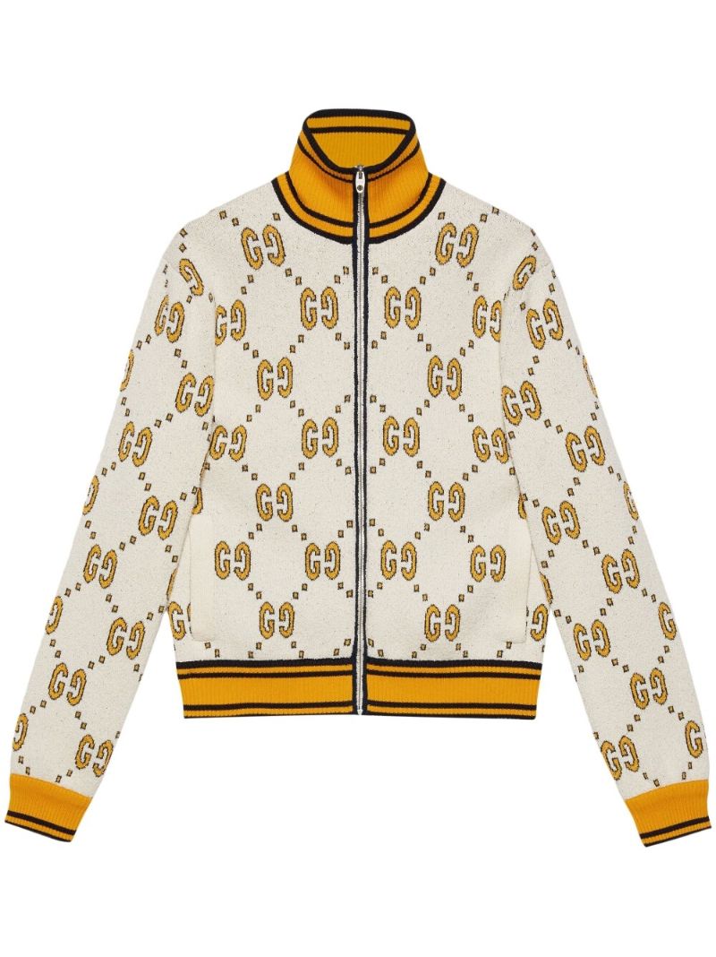 White Gg Jacquard Bomber Jacket