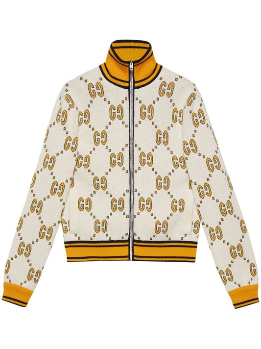 White Gg Jacquard Bomber Jacket