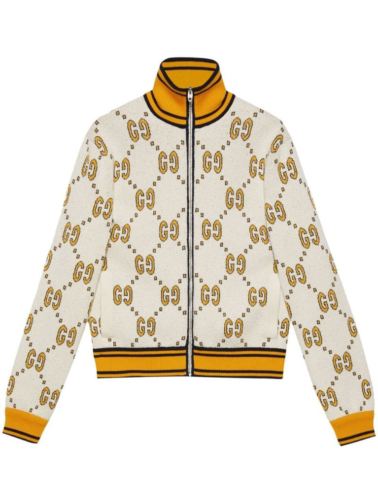 White Gg Jacquard Bomber Jacket