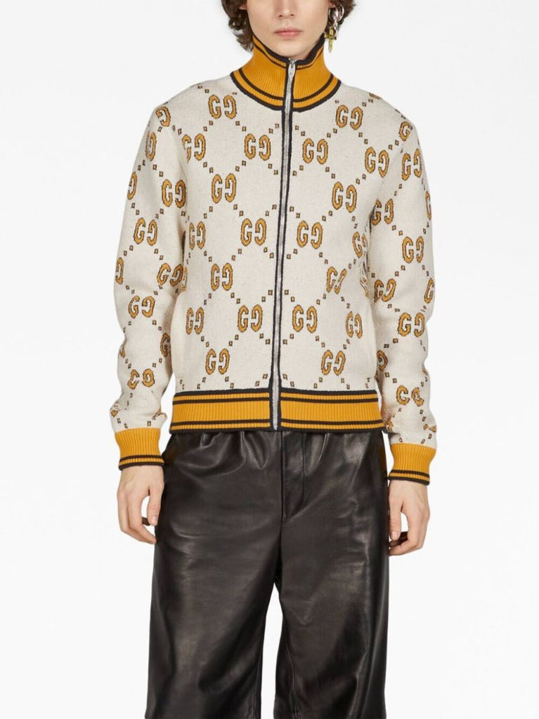 White Gg Jacquard Bomber Jacket