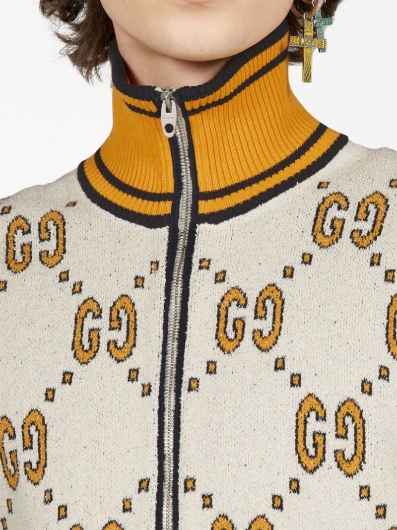 White Gg Jacquard Bomber Jacket