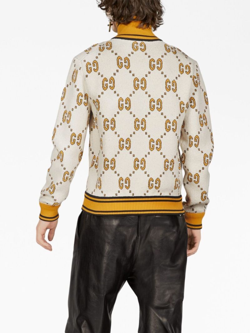 White Gg Jacquard Bomber Jacket