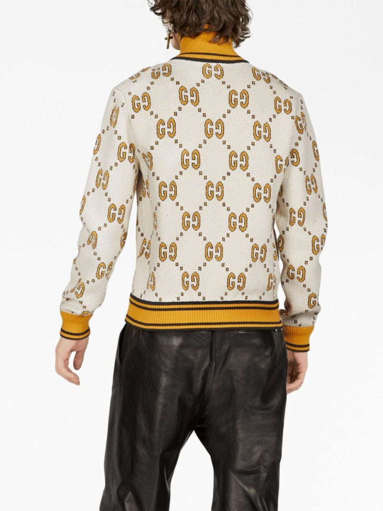 White Gg Jacquard Bomber Jacket