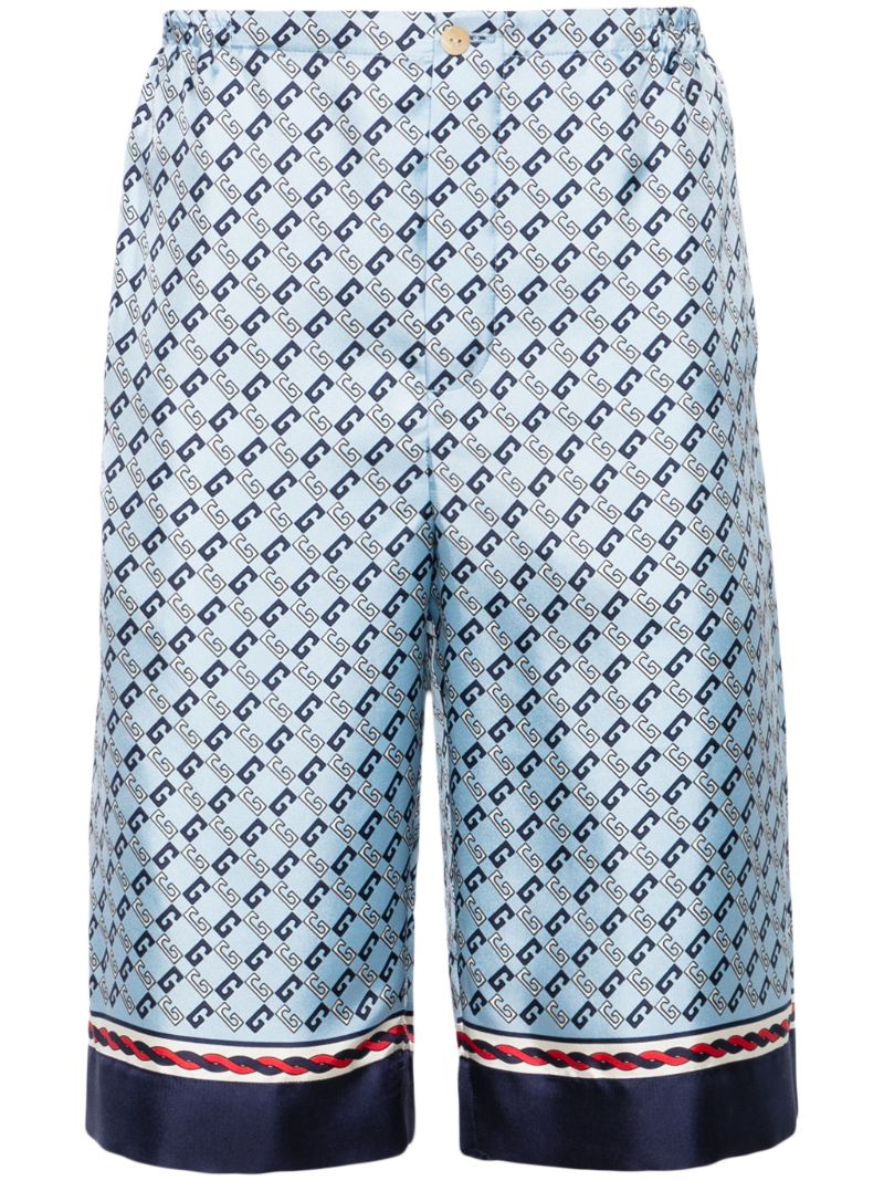 Blue Gg Print Silk Shorts