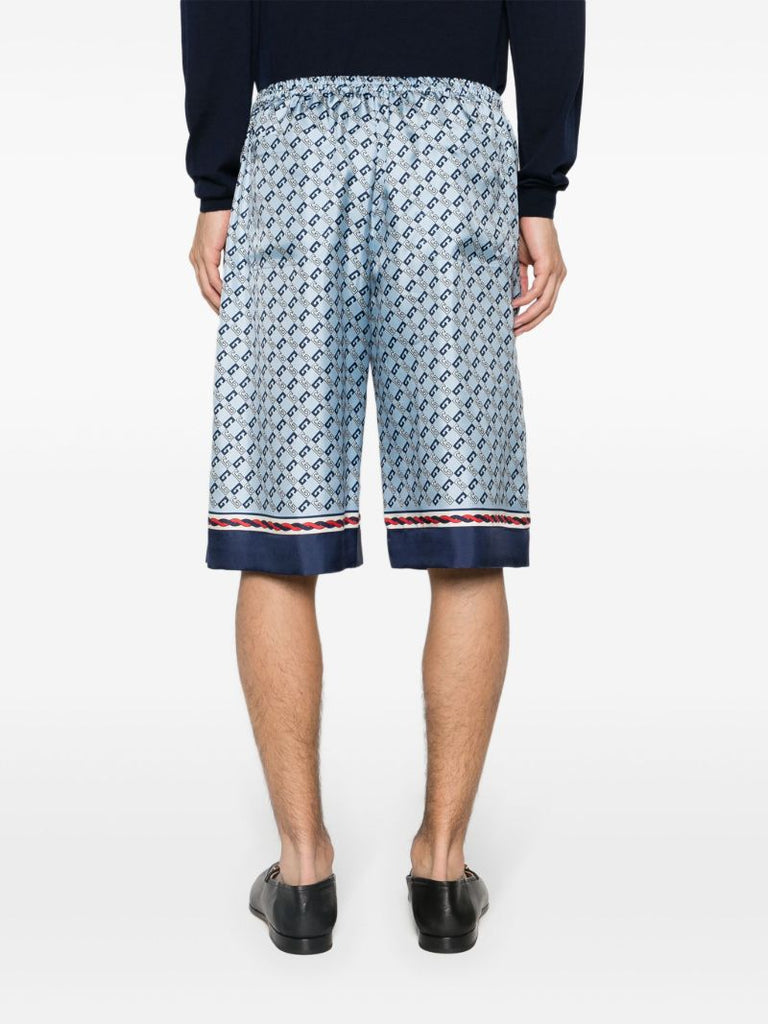 Blue Gg Print Silk Shorts