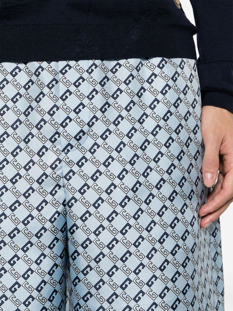 Blue Gg Print Silk Shorts
