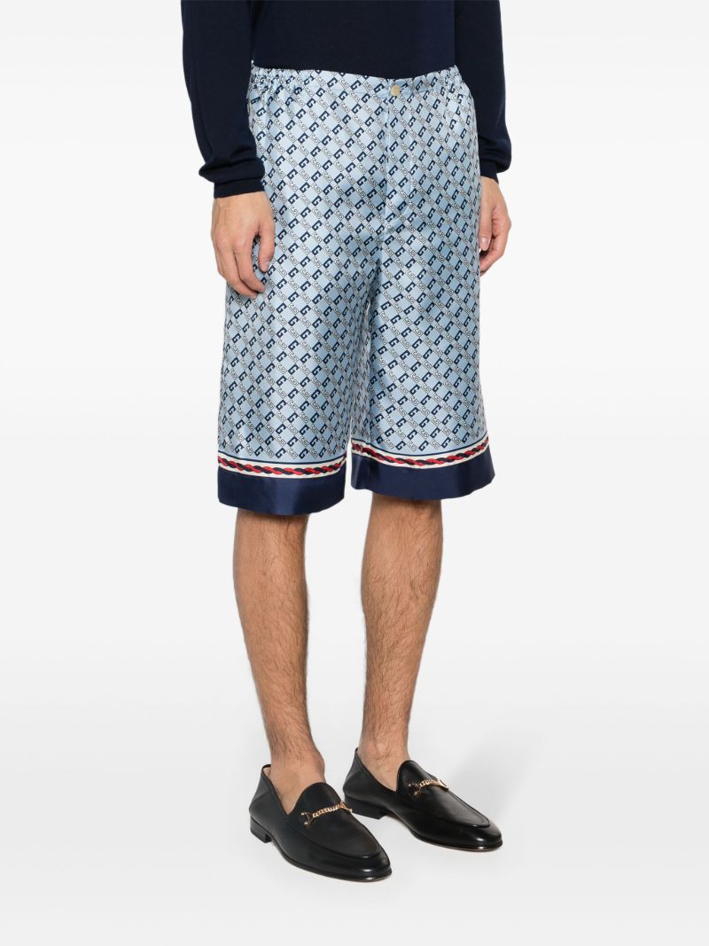 Blue Gg Print Silk Shorts