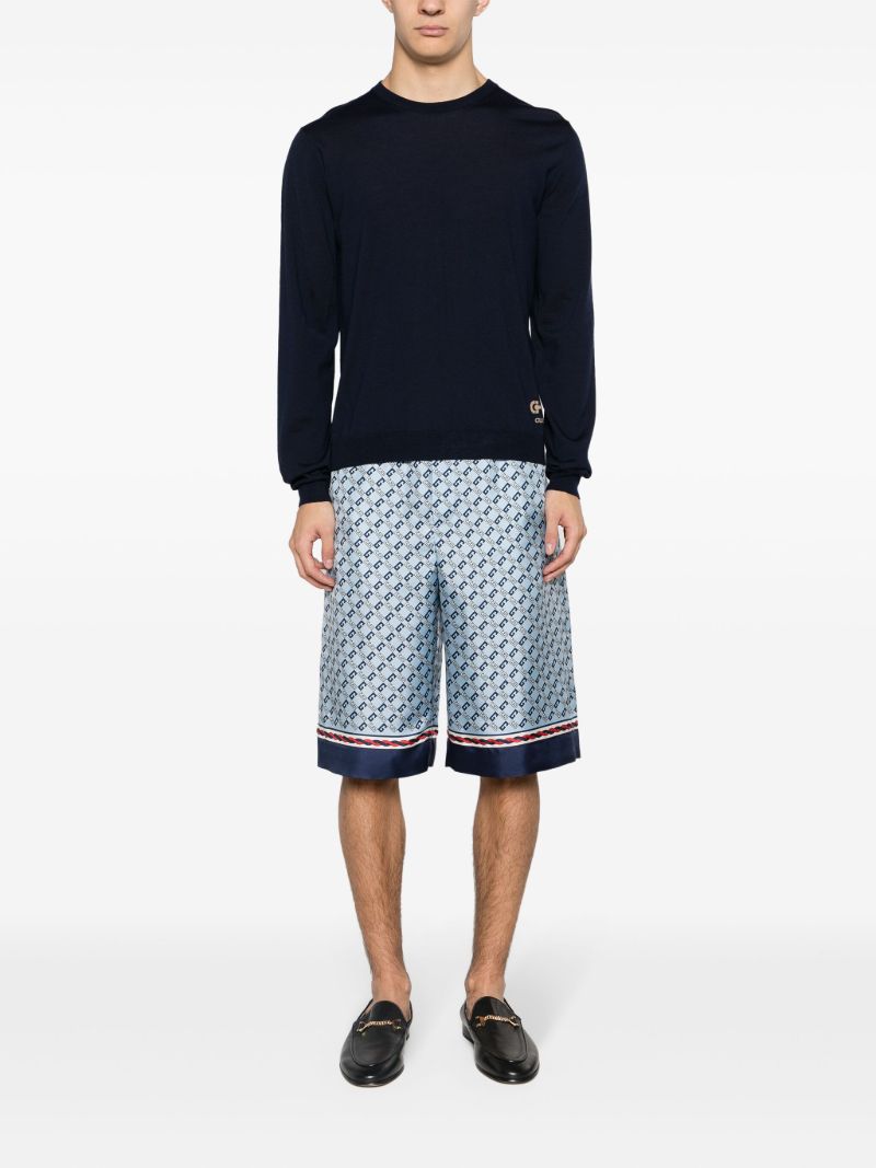 Blue Gg Print Silk Shorts
