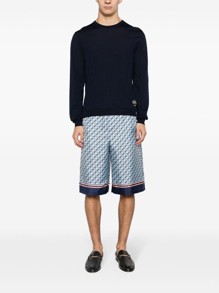 Blue Gg Print Silk Shorts