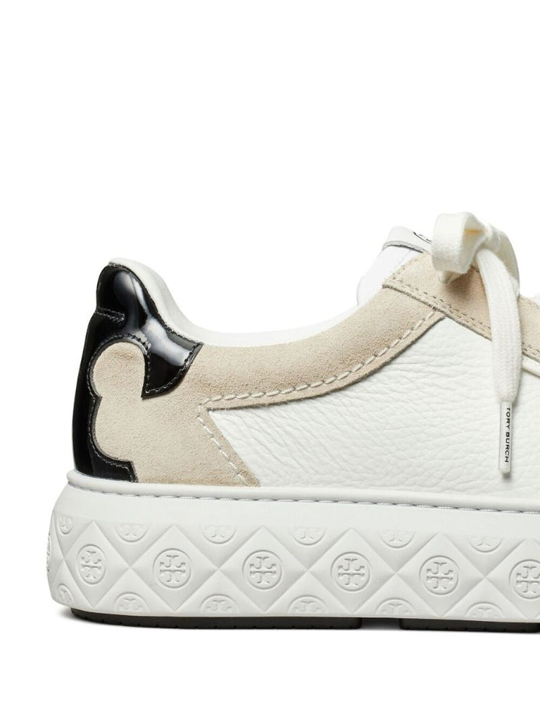 White Ladybug Logo Debossed Leather Sneakers