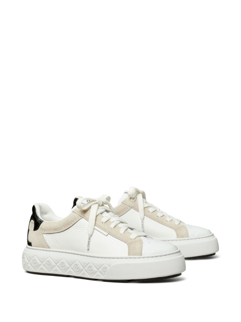 White Ladybug Logo Debossed Leather Sneakers
