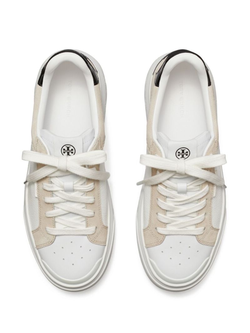 White Ladybug Logo Debossed Leather Sneakers