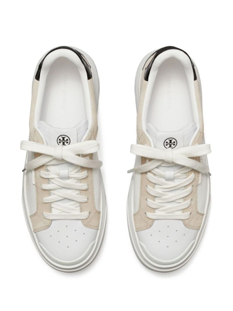 White Ladybug Logo Debossed Leather Sneakers