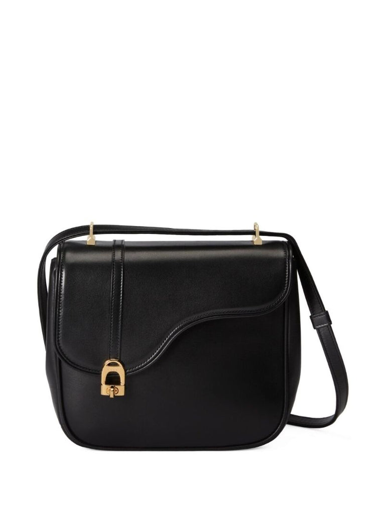 Black Leather Flap Shoulder Bag