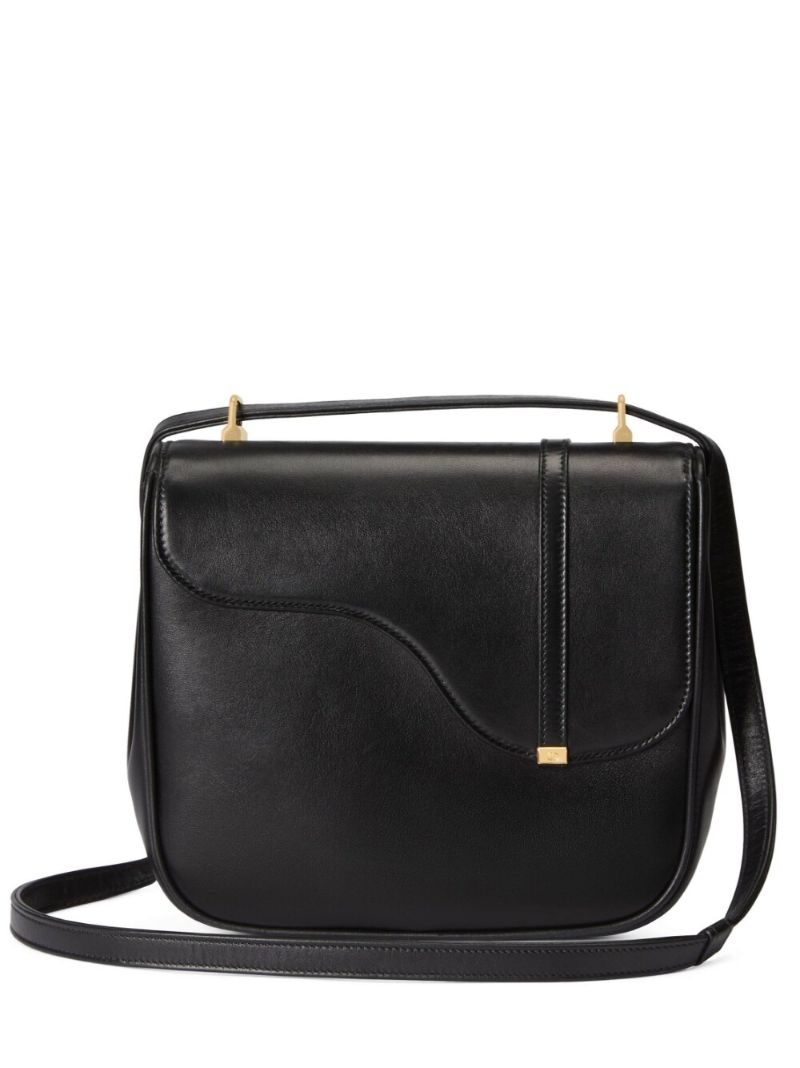 Black Leather Flap Shoulder Bag
