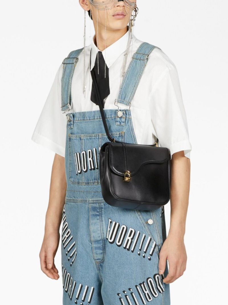 Black Leather Flap Shoulder Bag