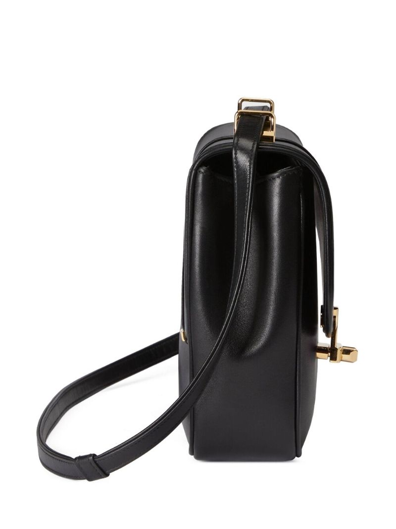 Black Leather Flap Shoulder Bag