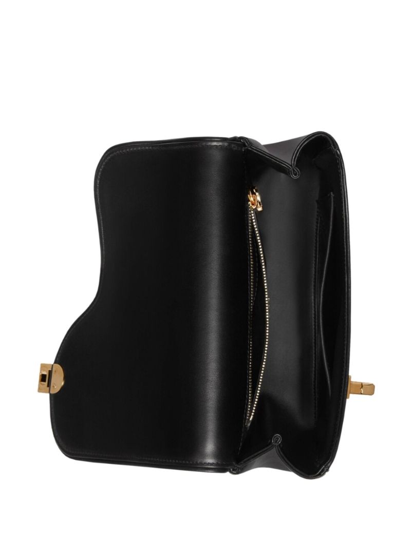 Black Leather Flap Shoulder Bag