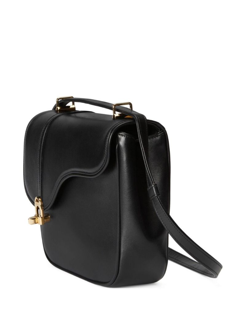 Black Leather Flap Shoulder Bag