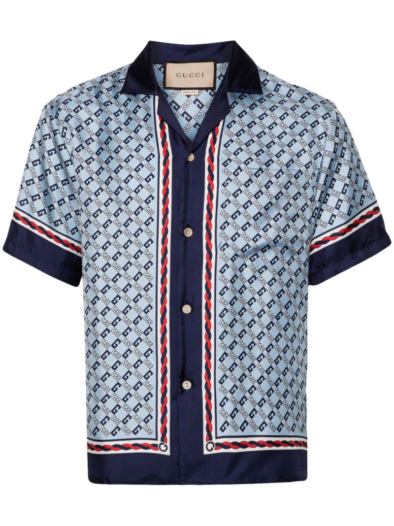 Blue Gg Print Silk Shirt