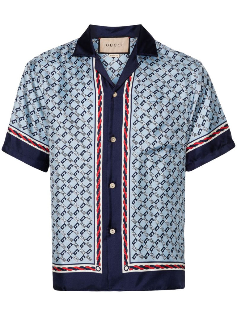 Blue Gg Print Silk Shirt