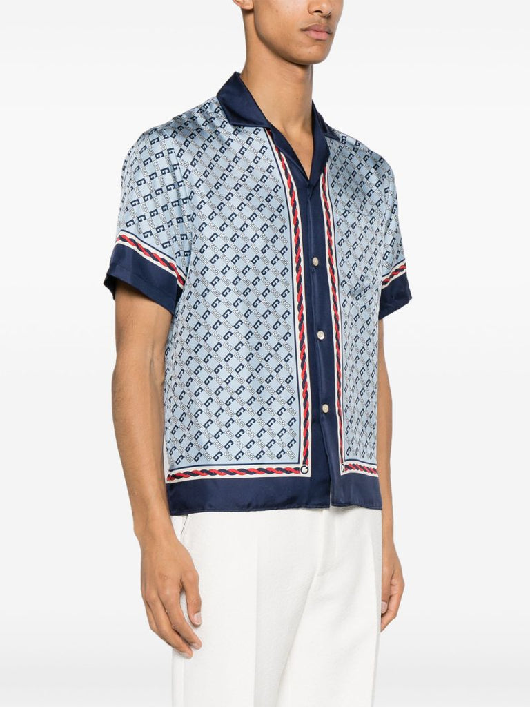 Blue Gg Print Silk Shirt