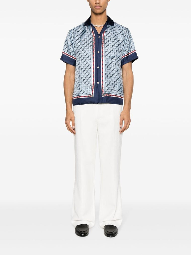 Blue Gg Print Silk Shirt