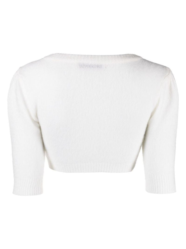 White Bow-embellished Knit Crop Top