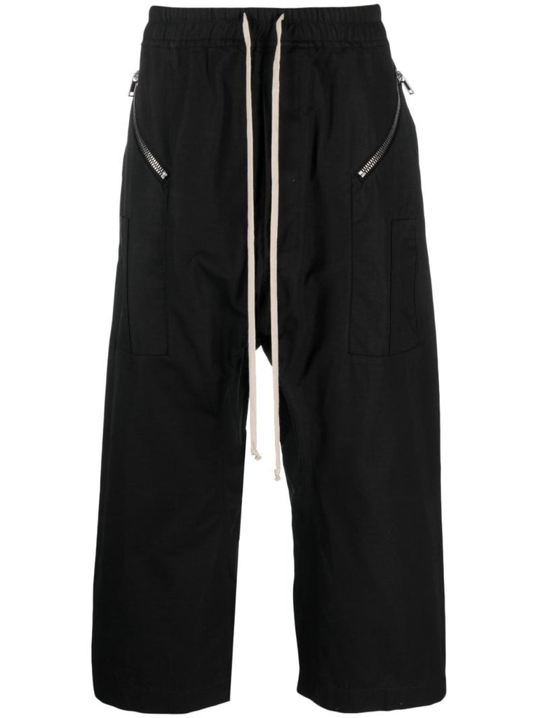 Black Cropped Drawstring Trousers