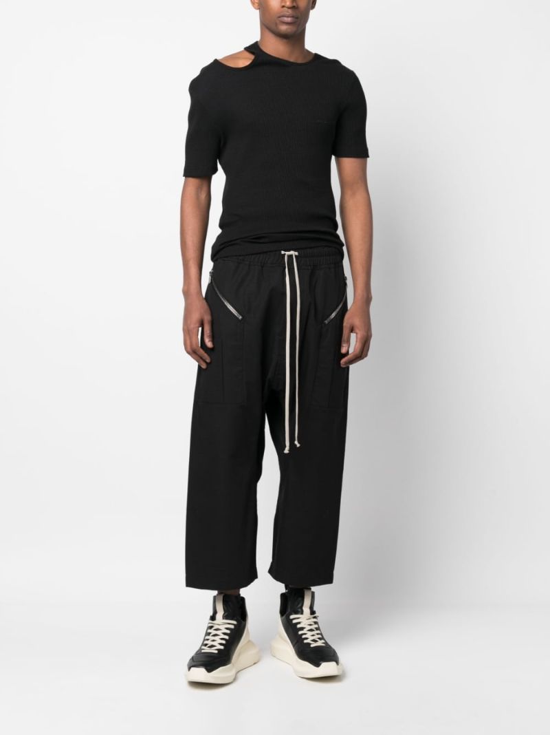 Black Cropped Drawstring Trousers