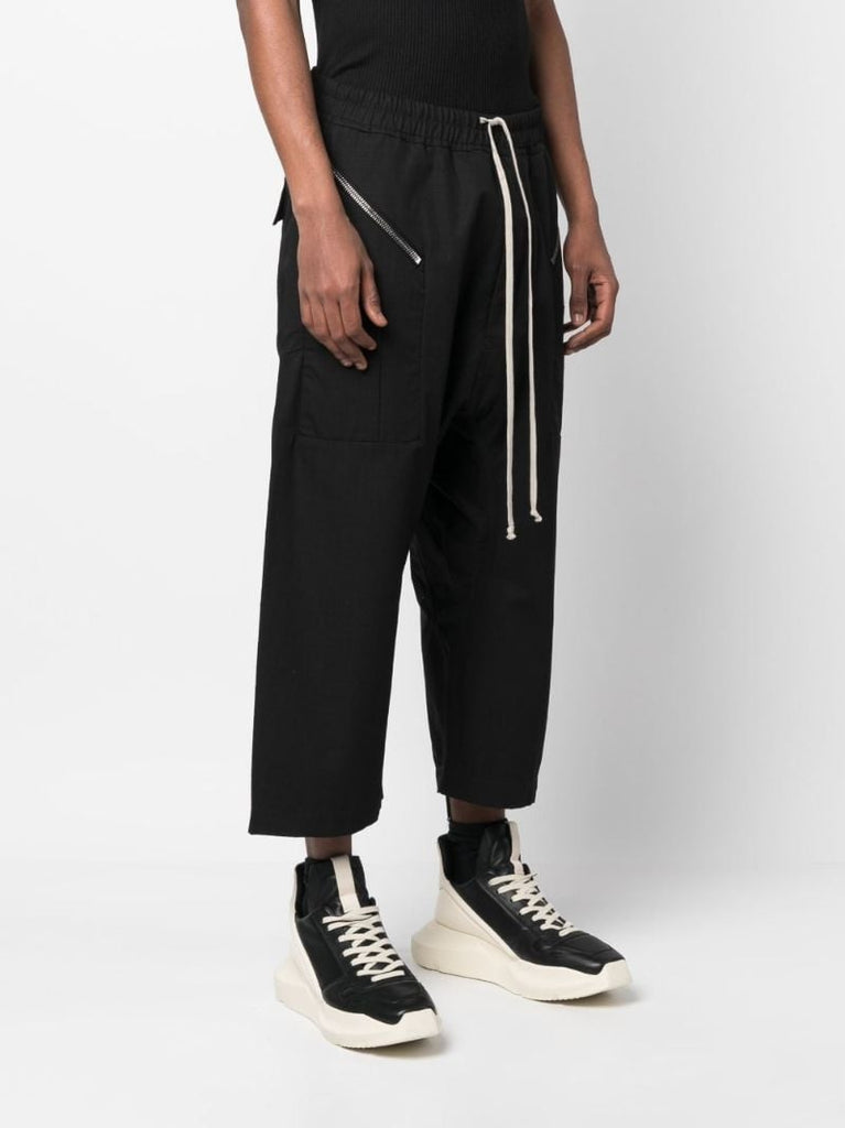 Black Cropped Drawstring Trousers