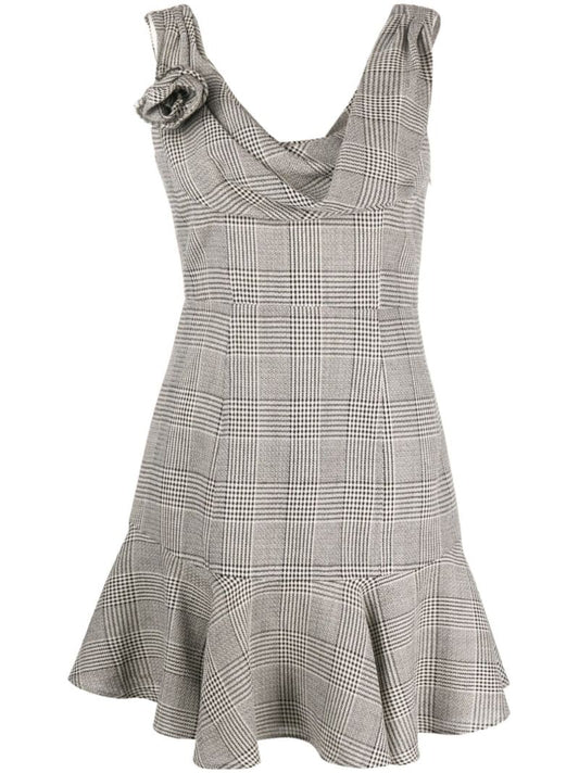 Grey Prince of Wales Draped Mini Dress