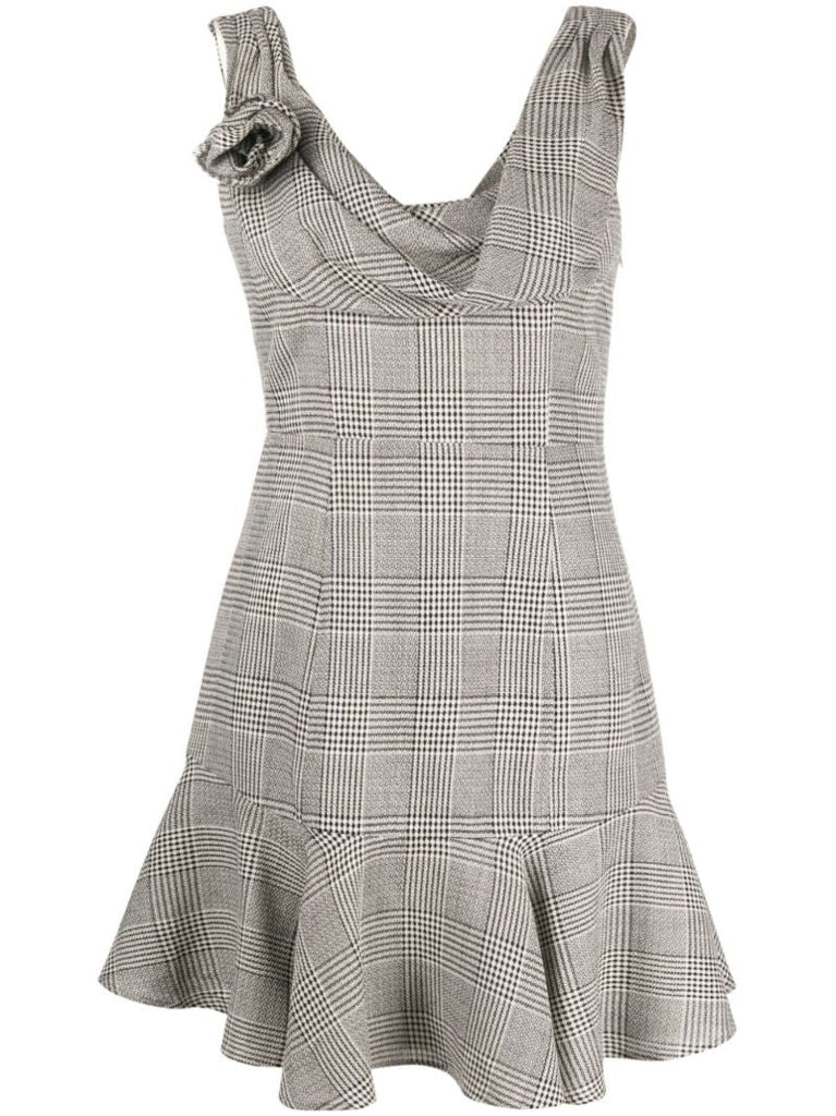Grey Prince of Wales Draped Mini Dress