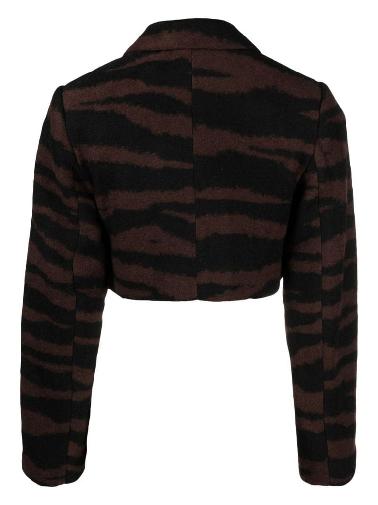 Brown Tiger-jacquard Cropped Jacket
