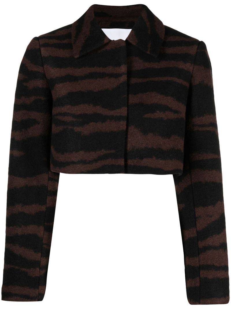 Brown Tiger-jacquard Cropped Jacket