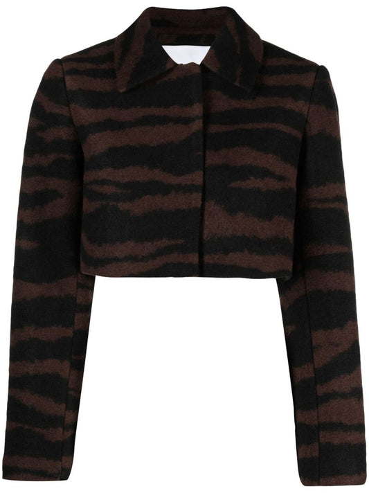 Brown Tiger-jacquard Cropped Jacket