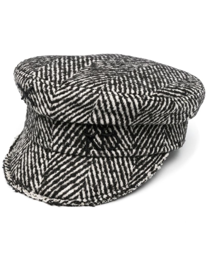 Black Herringbone Baker Boy Hat